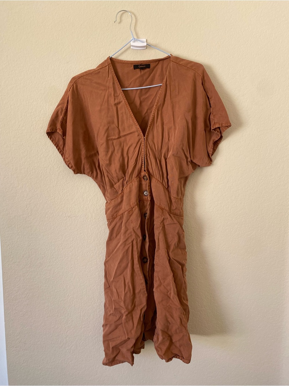 Quince Vintage Wash Tencel Button Front Dress size medium in terracotta - Picture 2 of 4